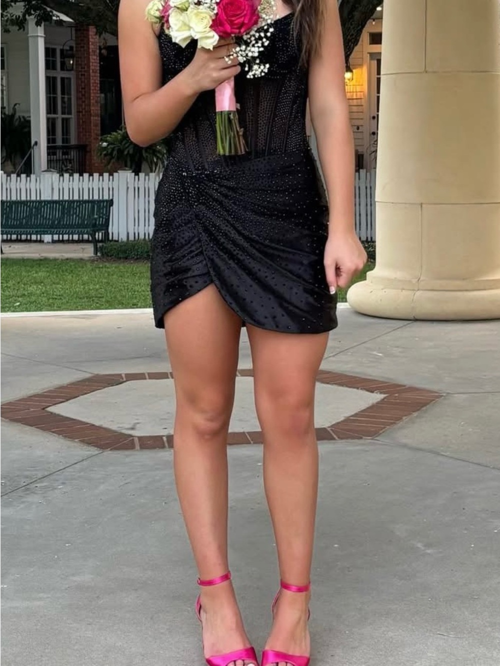 Sherri Hill Black Corset Ruched Mini Dress - Picture 4 of 7